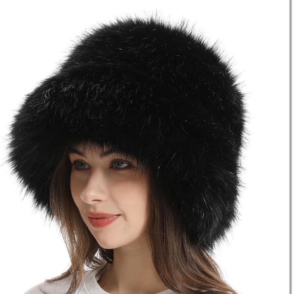Women Plush Fluffy Bucket Hat Warm Lining Winter Faux Fur  Cozy Faux Fur Bucket Hat